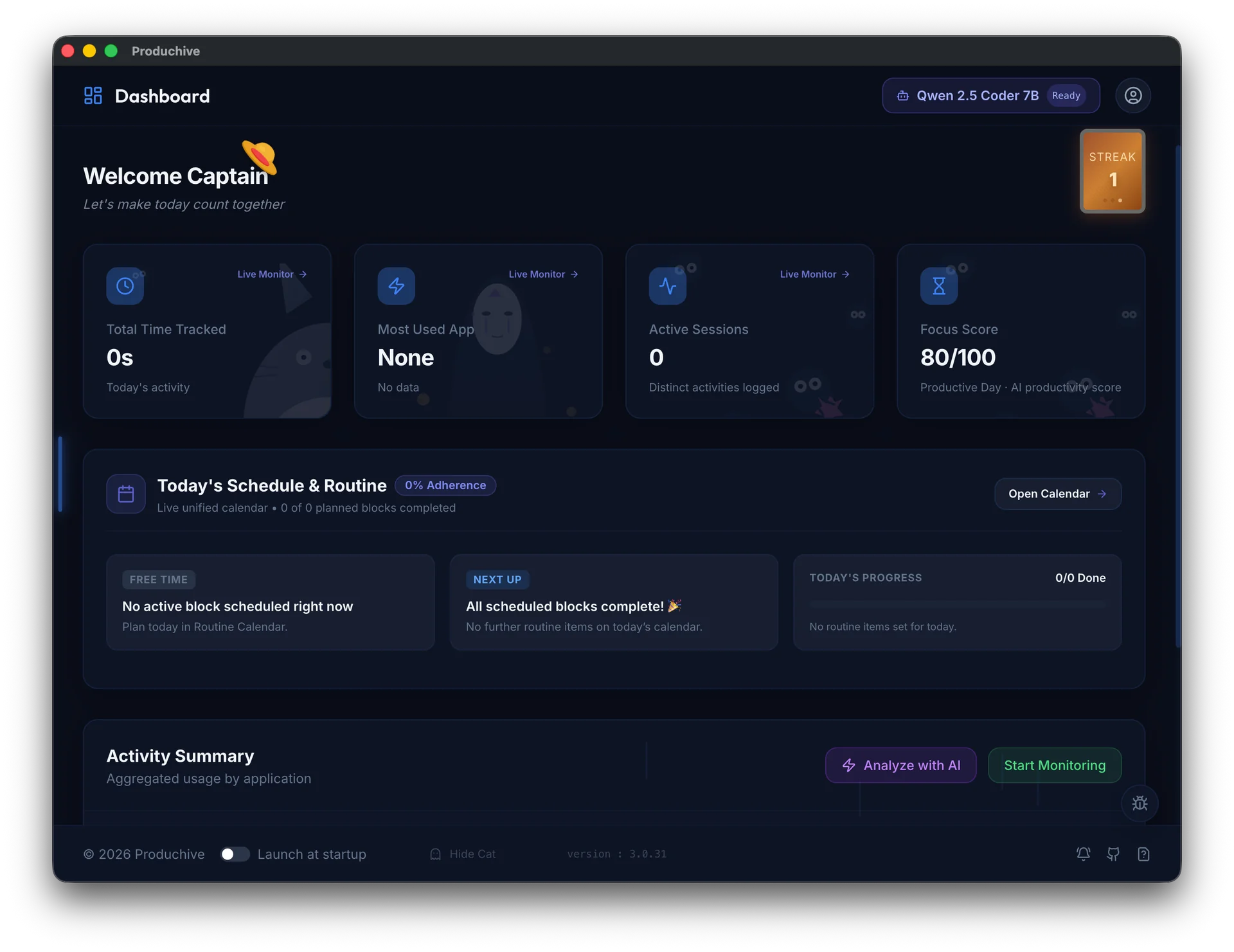 Produchive Dashboard Screen 1